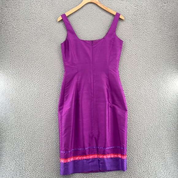 Ann Taylor Dress Womens 2 Purple Silk Sheath Sleeveless U Neck Knee Length Beads - Picture 3 of 9